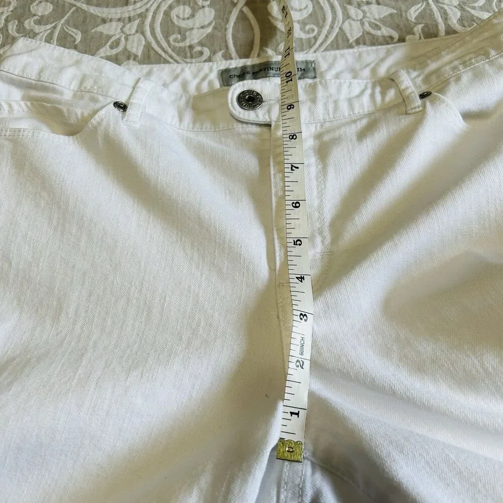 Chico's Platinum Denim Jeans Women M/1 White Ultimate Fit Zippers MidRise Casual
